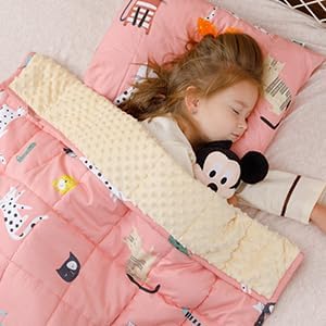 Sivio Weighted Blanket,Cotton and Minky Fleece Throw Blanket with Beads, Reversible Heavy Blanket, 7lbs 41x60 Inch, Pink Cat