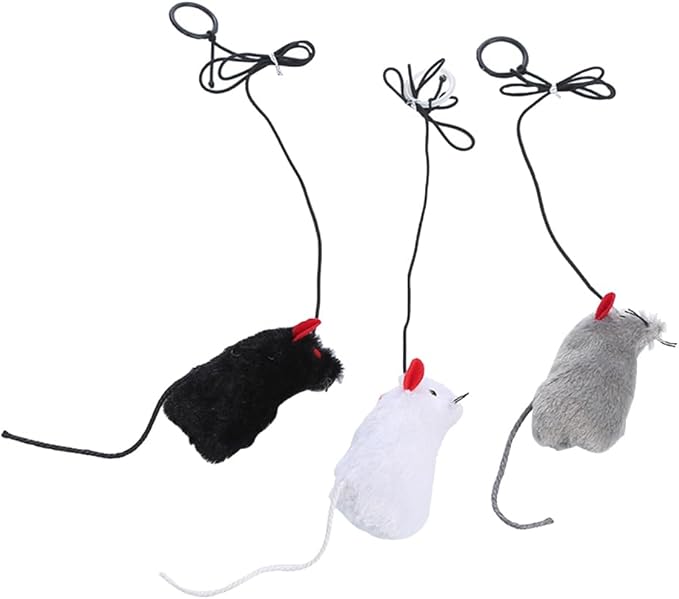 balacoo 3 Pcs Interactive Cat Mouse Toys With Pull Ring, Plush Mice Cat Squeak Toys, Cat Toys Mice For Indoor Cats (3 Colors)