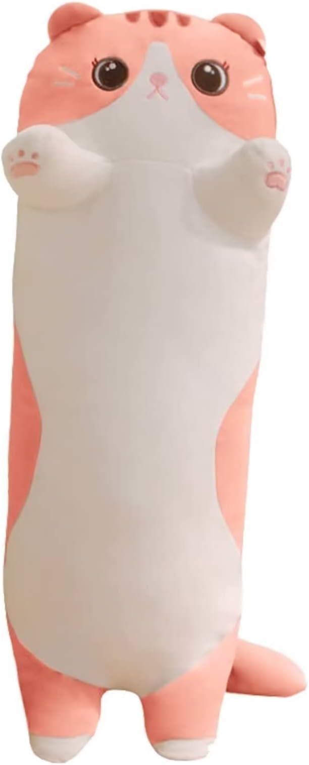 Cat Stuffed Animal Kids Body Pillow for Girls, Soft Cute Plushies Long Cat Hugging Body Pillows with Removable Zipper Cover, Pink Cat Plush Pillow for Cuddling Sofa Bed Décor