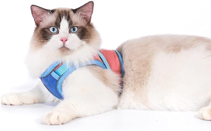TOTORO Cat Harness and Leash for Walking Escape Proof ,Adjustable Comfortable Suedette Vest Harnesses for Cats,Reflective Strips Easy to Put on Step-in Velcro Jacket (L, Blue)
