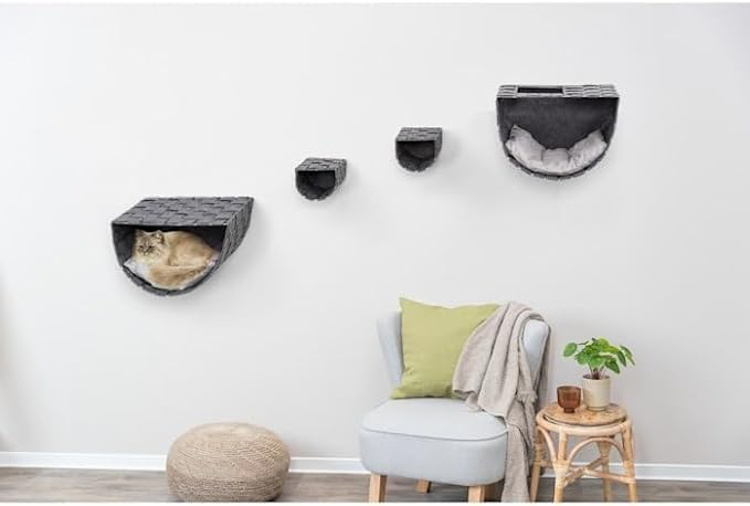 TRIXIE Frehi Wall Mount Cat Condo Set, 2 Condos and 2 Steps, Dark Gray