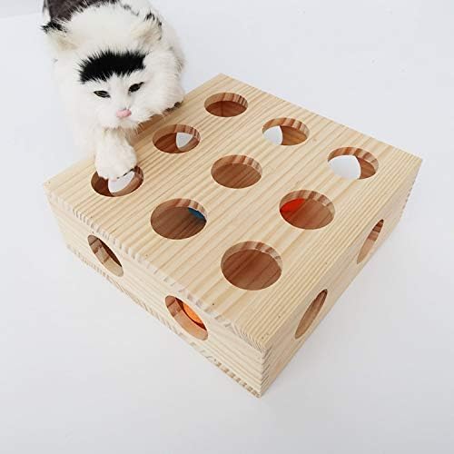 Hypeety Interactive Cat Toy Puzzle Box Wooden Treat Maze Scratcher Peek Play Toy Box Fun Interactive Cat Toy Fun Hide and Seek Cat Agility Toys
