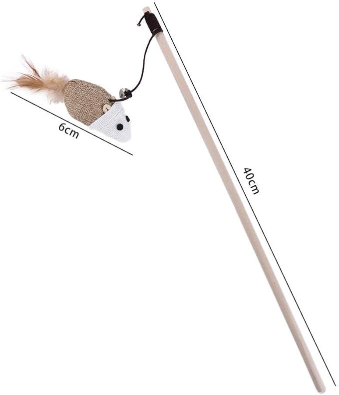 Pokinge 5pcs Simulation Mouse Feather Cat Toys Teaser Stick for Kitten Dogs Playing Interactive Stick with Suction Cup and Bells Scalable Pet Supplies