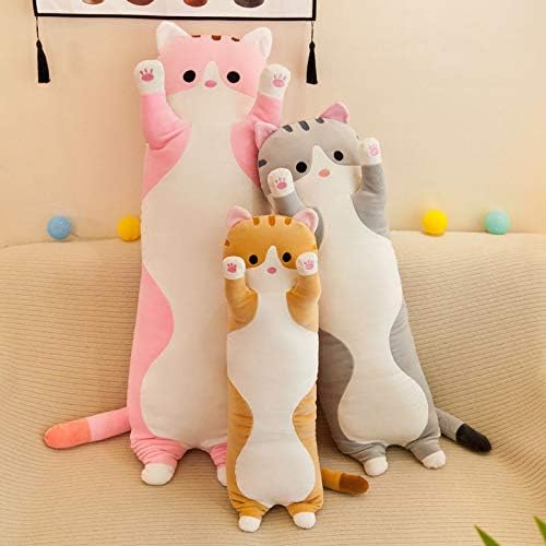 shangman Lovely Plush Cat Doll Cute Cartoon Soft Stuffed Kitten Long Throw Sleeping Pillow Doll Toy Gift for Kids Girlfriend Multiple Size (Pink,50cm/19.6in)
