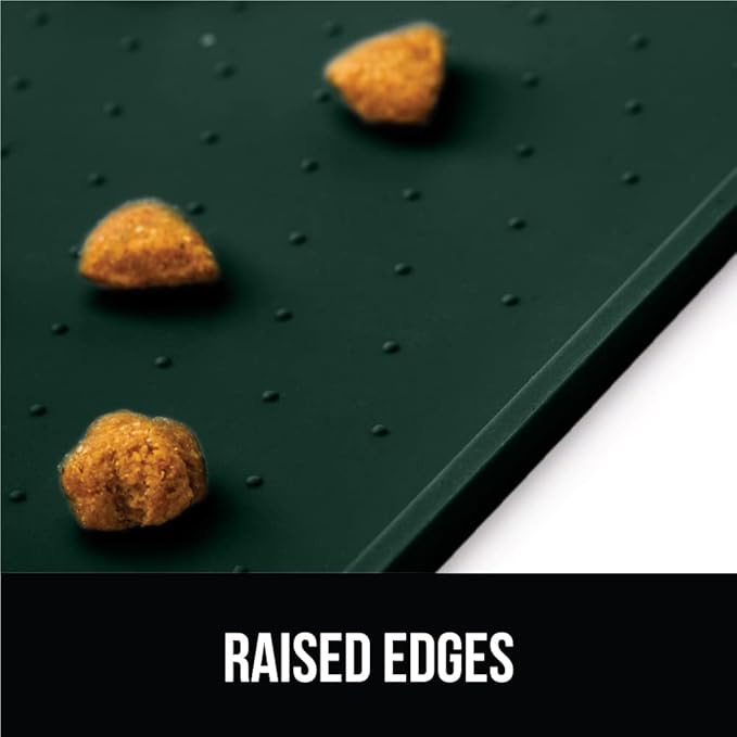 GORILLA GRIP 100% Waterproof Raised Edge BPA Free Silicone Pet Feeding Mat, Dog Cat Food Mats Contain Spills Protects Floors, Placemats for Cats and Dogs Water Bowl, Pets Accessories 28x18 Green