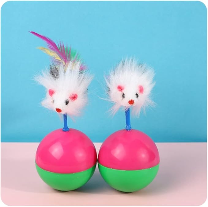 2 PCS Cat Mouse Toy Furry Tumbler Mouse Cat Toy Interactive Cat Stick Interactive Cat Mice Toys Interactive Cat Toy with Sound for Wee Kitten Hunting Exercising Eliminating Boredom for cat