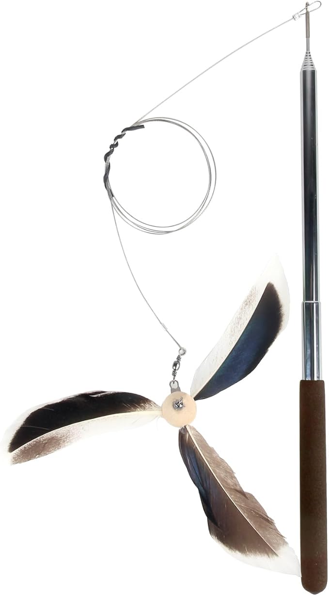 ALL FOR PAWS Cat Real Feather Toy Kitten Cat Wand Toy Kitten Teaser Toys Telescopic Wand Kitty Cat Enrichment Toy for Indoor Cats