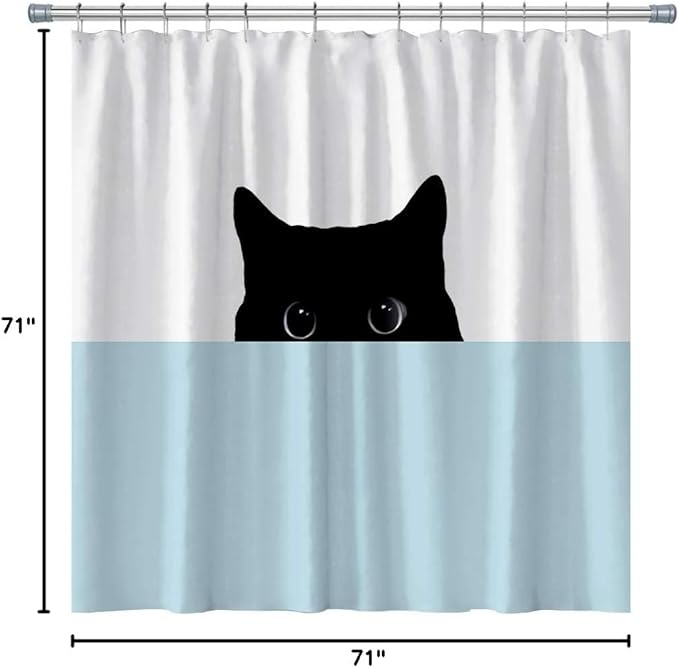 Black Cat Shower Curtains Cute Cat Looking at You, Cute Animals Bath Decor Curtains Sets with Hooks 71X71 Inches