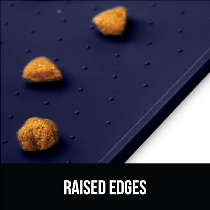 GORILLA GRIP 100% Waterproof Raised Edge BPA Free Silicone Pet Feeding Mat, Dog Cat Food Mats Contain Spills Protects Floors, Placemats for Cats and Dogs Water Bowl, Pets Accessories 23x15 Navy