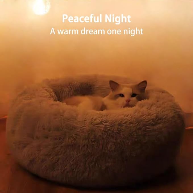Cat Beds for Indoor Cats, Dog Bed, Cat Bed, Machine Washable, Fluffy Round Pet Bed Non-Slip, Autumn and Winter Warmth, Cuddler Cushion Self Warming (Gradient Brown, 30 inch)