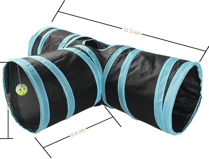 LEESENEVO Cat Tunnel,3 Way Tubes Built-in Crinkle Ringing Paper,Collapsible pet Tunnels for Indoor/Outdoor- Toy for Cats,Rabbits-Jewel Blue