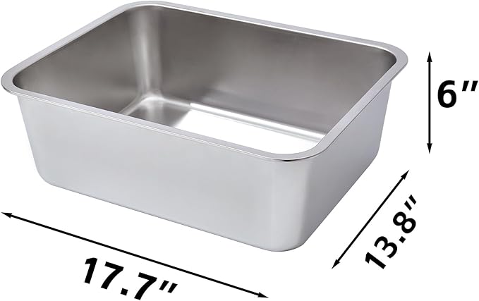 2 Pack Stainless Steel Litter Box,Metal Litter Box for Cat Easy to Clean,Medium Litter Box for Cat/Kitty/Rabbit,Metal Cat Toilet Kitten Litter Pan,Non Stick, No Smell,17.7"L x 13.8"W x 6"H