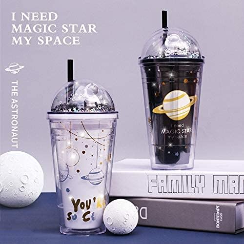 Astronaut Cup with Straw Ice Coffee Tumblers Party Cups Space Reusable Plastic Cup Birthday Day Gift(astronaut white, 480ml)