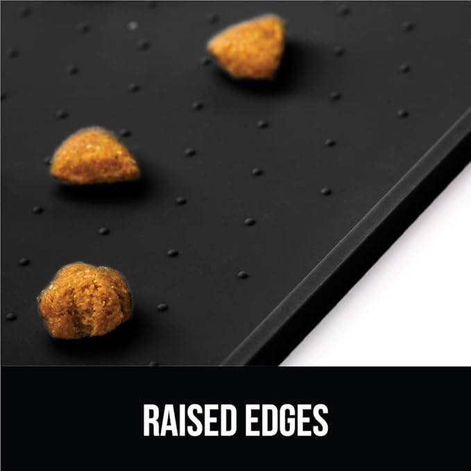 GORILLA GRIP 100% Waterproof Raised Edge BPA Free Silicone Pet Feeding Mat, Dog Cat Food Mats Contain Spills Protects Floors, Placemats for Cats and Dogs Water Bowl, Pets Accessories 32x24 Black