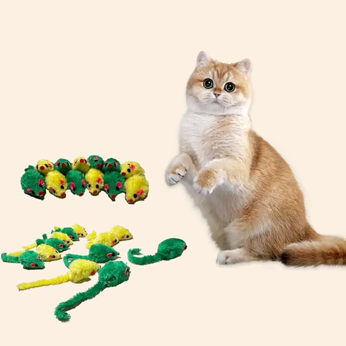 Plush Mouse Cat Toys, 12 Pieces Mice Assorted Pack, Lifelike Size Cat Mouse Toys, Rattle Small Mouse, Kitten Interactive Play Interactive Cat Toys, Cats, Kittens, Scratch, Chew, Yellow and Green