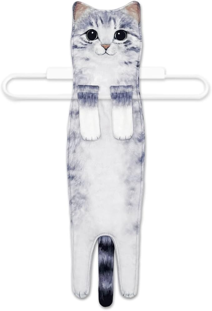 Hand Towels for Bathroom Kitchen,Cute Cat Quick-Dry Hanging Hand Towels Decorative for Bathroom Face Towels,Funny Gifts for Cat Lovers (Grey)