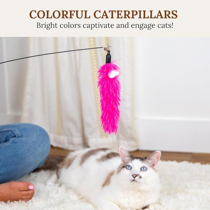 Cat Toy Wand Cat Toys Set Cat Fishing Pole Toy Retractable Interactive Kitten Toys Fishing Rod Cat Toy Cat Teaser Wand Cat Wand Toys For Incdoor Cats Cat Worm toy Fuzzy Worm Kitten Toys Interactive