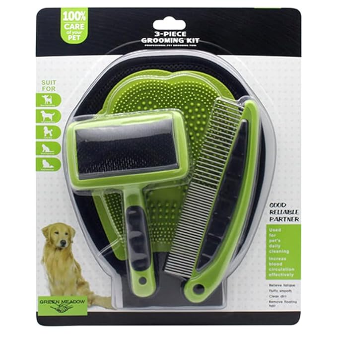 3 in 1 Pet Grooming Kit | Deshedding Brush | Dog Cat Slicker Brush | Dog Cat Grooming Set | Glove for Cats & Dogs