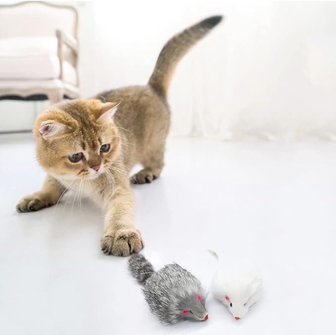 pawstrip Rabbit Fur Cat Toys Interactive Cat Toy Mouse with Rattle Fake Mice Kitten Toys for Indoor Cats Fuzzy Cat Mice Toys Realistic Mouse Cat Toy Furry Mice Cat Toys,12Pcs
