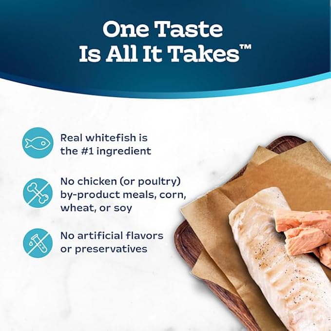 Blue Buffalo Blue Tastefuls Spoonless Singles Whitefish and Tuna Entree Adult Pate Wet Cat Food, 2.6 oz., Case of 10