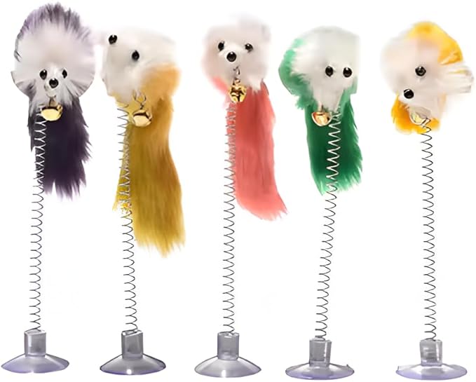 Rattle Mouse Cat Toy,Suction Cup Cat Toy&Cat Toy Suctions to Ground,Cat Window Toy-Rattle Mice for Cats Interactive Cat Toy for Indoor Cats and Kittens 5PCS