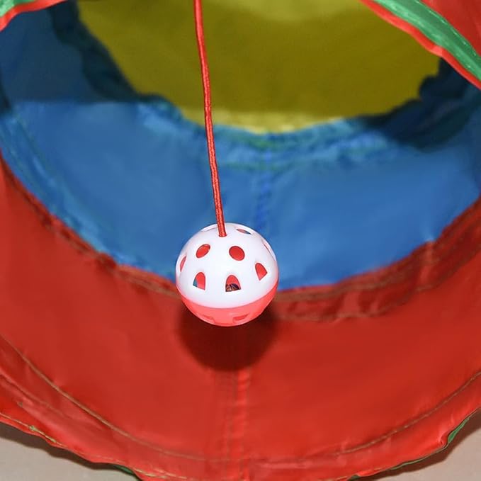 Cat Tunnel Tube Toys, Rainbow Tunnels for Indoor Cats, 3 Way Collapsible Interactive Toy Maze House with Peek Holes Dangling Ball for Rabbit, Kitten, Kitty, Puppy