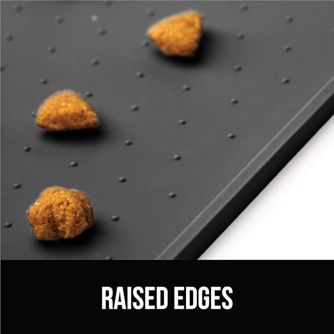 GORILLA GRIP 100% Waterproof Raised Edge BPA Free Silicone Pet Feeding Mat, Dog Cat Food Mats Contain Spills Protects Floors, Placemats for Cats and Dogs Water Bowl, Pets Accessories 32x24 Charcoal