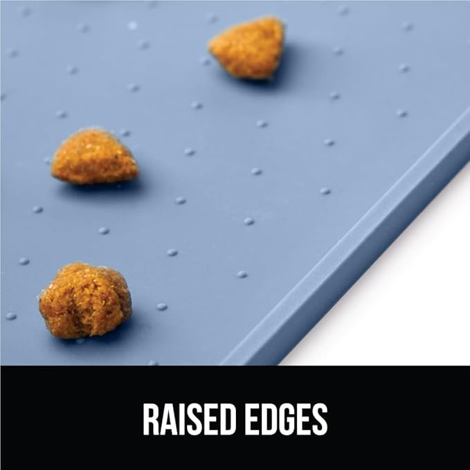 GORILLA GRIP 100% Waterproof Raised Edge BPA Free Silicone Pet Feeding Mat, Dog Cat Food Mats Contain Spills Protects Floors, Placemats for Cats and Dogs Water Bowl, Pets Accessories 32x24 Blue