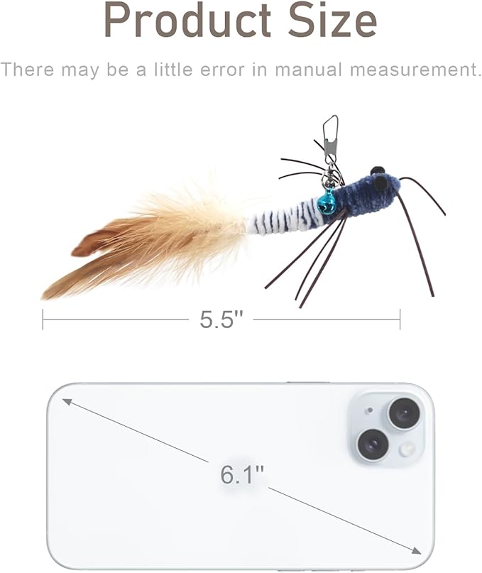 SONGWAY Insect Cat Toys with Feather - 6 Pieces Cat Feather Toy Refills, Cat Toy Wand Attachments, Cat Worm Toy, Wool Cat Toys, Interactive Cat Toys for Indoor Cats