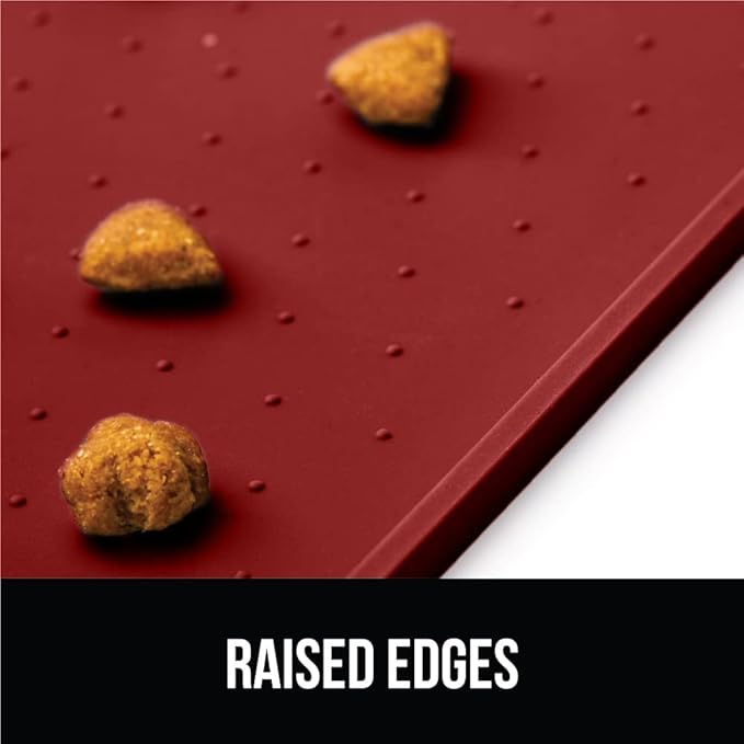 GORILLA GRIP 100% Waterproof Raised Edge BPA Free Silicone Pet Feeding Mat, Dog Cat Food Mats Contain Spills Protects Floors, Placemats for Cats and Dogs Water Bowl, Pets Accessories 18.5x11.5 Red