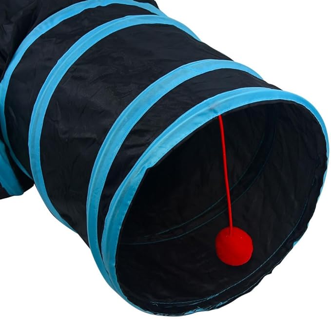 Cat Tunnel Tube Toys, Black Tunnels for Indoor Cats, 3 Way Collapsible Interactive Toy Maze House with Peek Holes Dangling Ball for Rabbit, Kitten, Kitty, Puppy with Wand Toy
