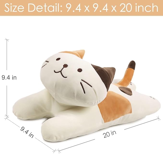 ARELUX 22in Soft Cat Big Sleeping Hugging Pillows,White Cat Plush Pillow, Kitten Stuffed Animal Throw Pillows Accompany Plush for Friends Family Birthday