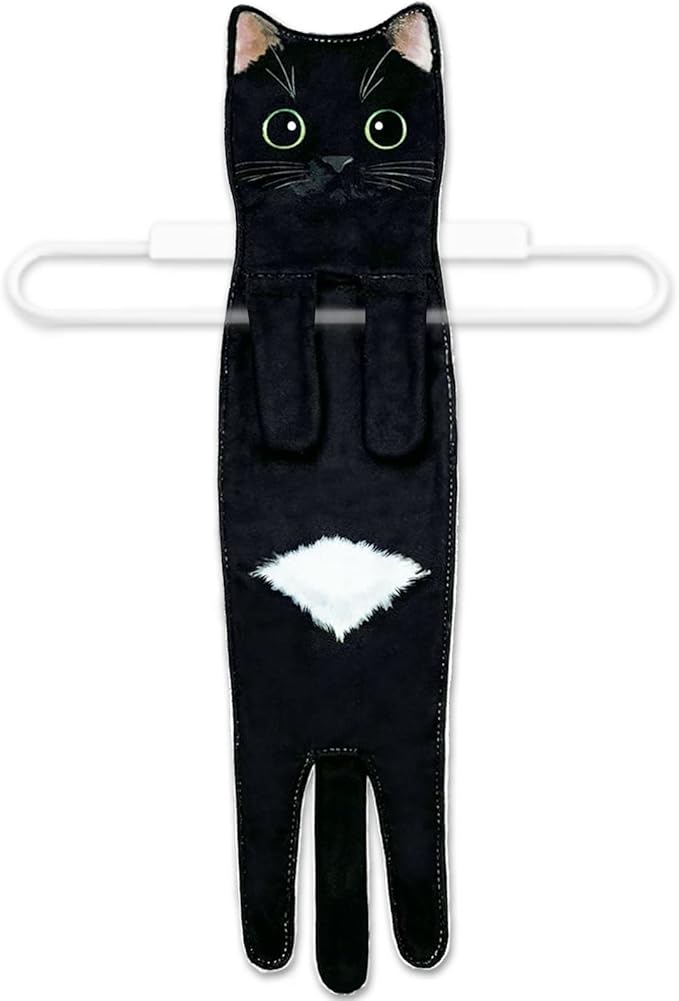 Hand Towels for Bathroom Kitchen,Cute Cat Quick-Dry Hanging Hand Towels Decorative for Bathroom Face Towels,Funny Gifts for Cat Lovers (Black)