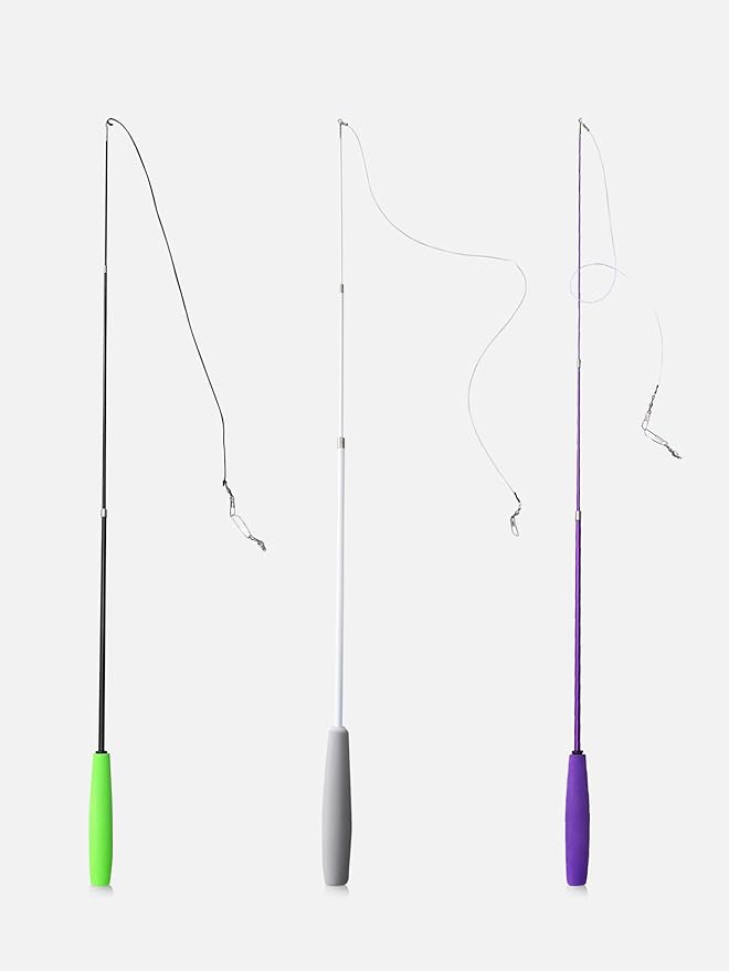 QWINEE 3Pc Dragonfly Cat Teaser Wand Toys Interactive Cat Toy for Indoor Cats Kitty Kitten Multicolor one-Size