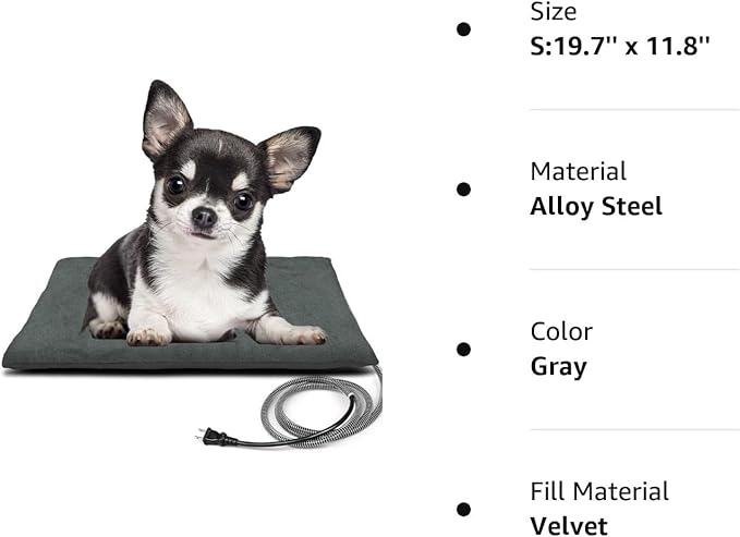 2024 New Outdoor Pet Heating Pad for Cat Dog, Heated Cat Mat Dog Mat with Auto Temperature, Pet Warming Pad Heated Cats Dogs House Heat Pet Cat Bed (S: 19.7'' x 11.8'', Gray)