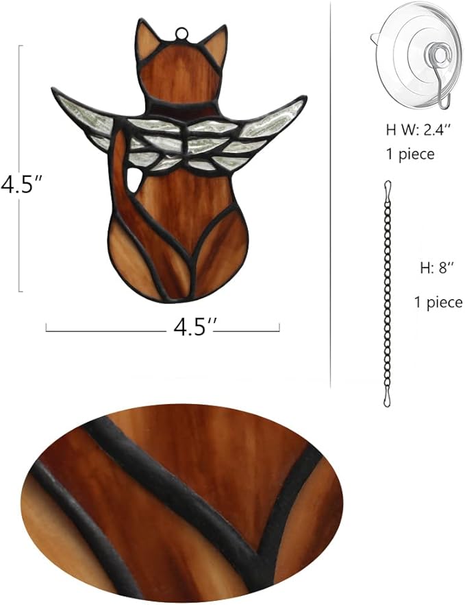 BOXCASA Angel Cat Memorial Gift Stained Glass,Angel Wings Cat Stained Glass Window Hanging,Cat Sympathy Gifts for Cat Lovers,Loss of Cat Sympathy Gift,Pet Memorial Gifts Cat Gift for Women