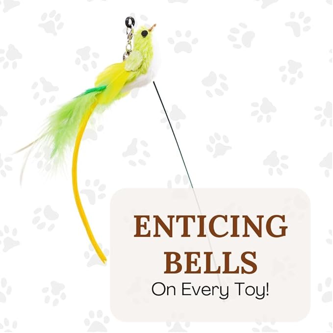 Cat Wand Toy Cat Toys for Bored Indoor Adult Cats Feather Cat Toy Wand 5 Pcs Natural Bird Feathers Stable Round Base Wand Cat Toys for Indoor Cats Hunting Toys for Cats