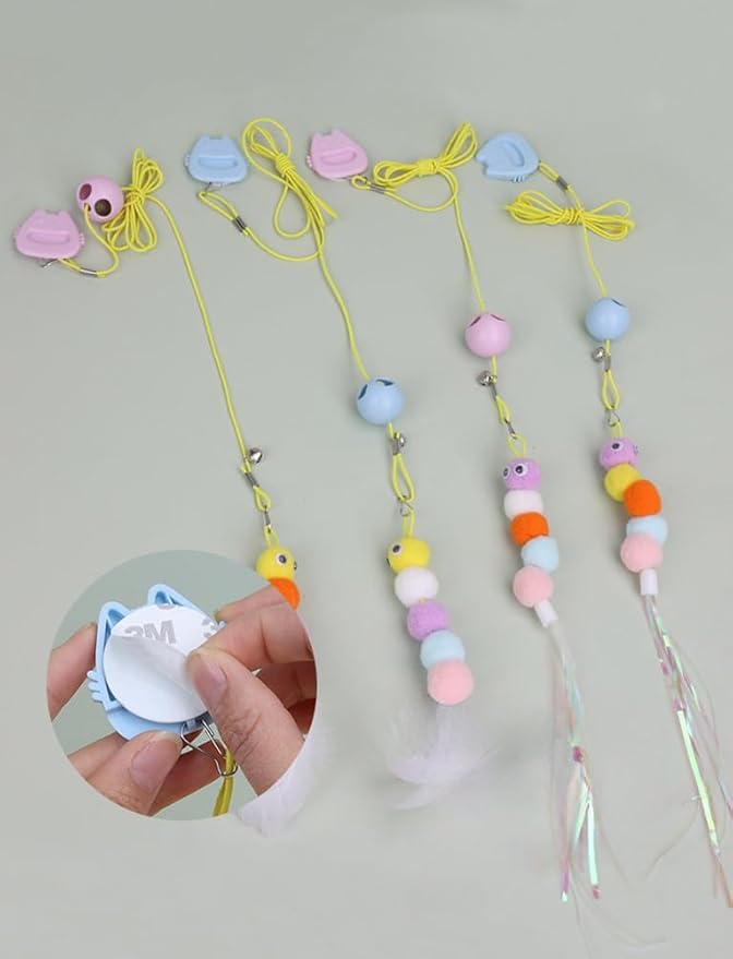 Interactive Cat Feather Toys 3 PCS, Retractable Teaser Toy with Catnip, Door Hanging Cat Toys Indoor Kitten Play Chase Exercise, Mental Physical Stimulation for Almost All Breeds Cats