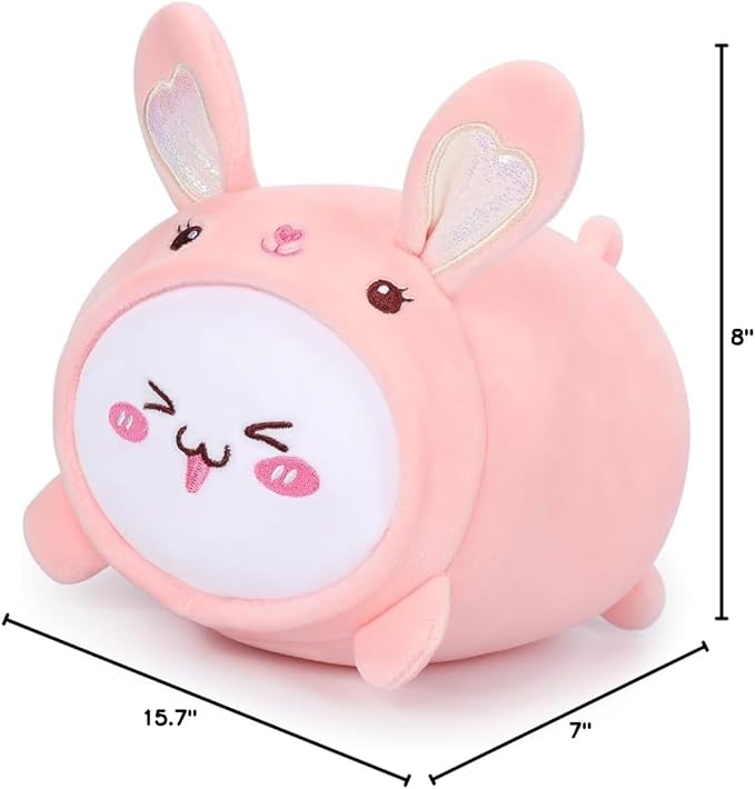 AIXINI Cute Cat Rabbit Plush Pillow 15.7” Kitten Bunny Stuffed Animal, Soft Kawaii Cat Plushie with Rabbit Outfit Costume, Hugging Plush Squishy Pillow Toy Gifts for Kids