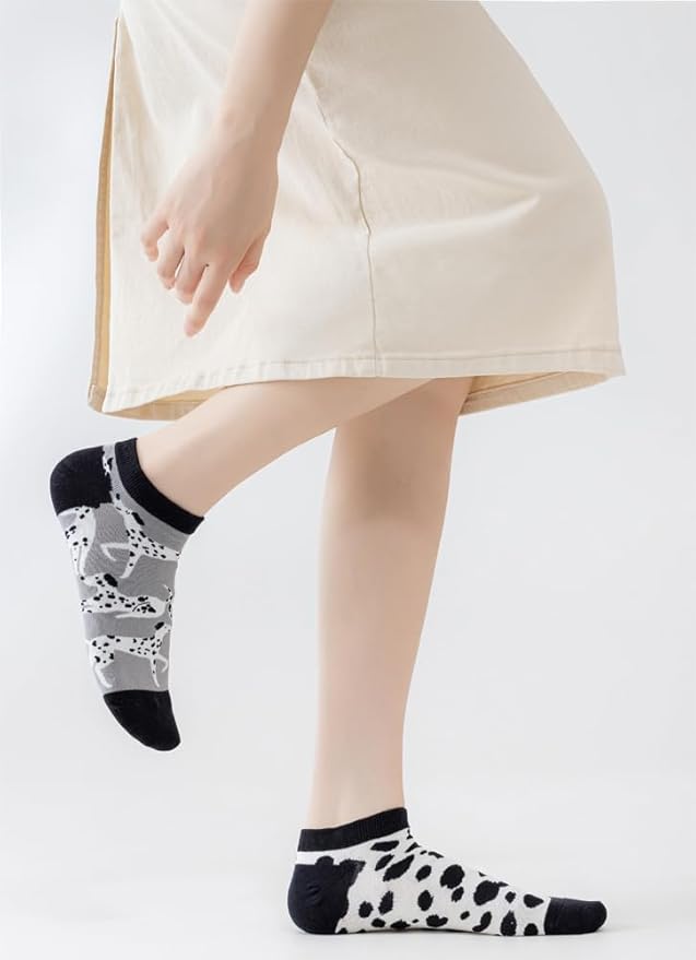 2 Pairs Funny Cartoon Animal Print Cotton Ankle Socks for Women Teens