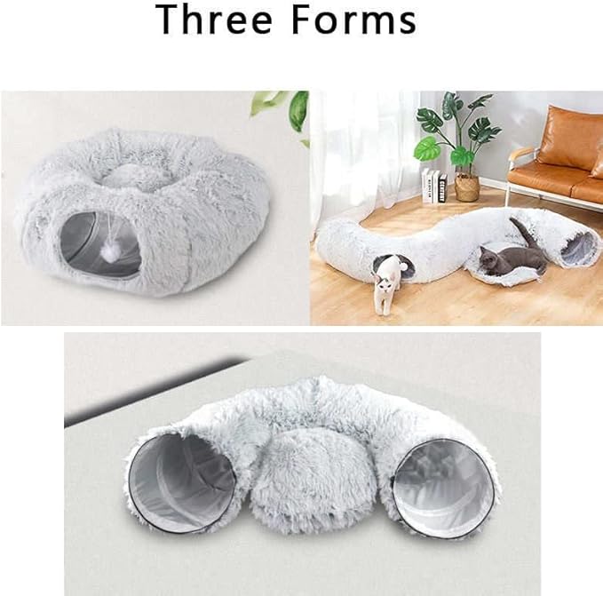 Cat Tunnel Bed - Cat Bed Cave with Collapsible Donut - Comfy Hideaway with Complementary cat Toys for Your Feline Friend