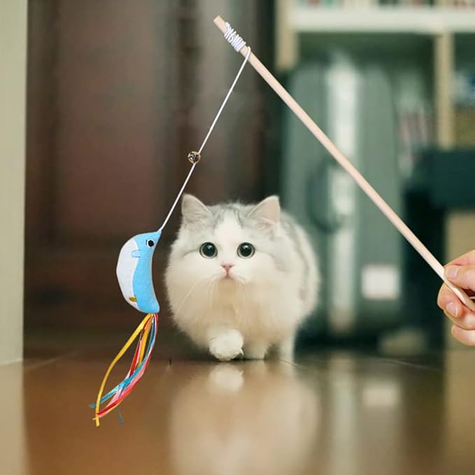 IUHKBH Cat Wands, 3 PCS Wood Cat Teaser Wands with Catnip Interactive Cat Toys for Cat and Kitten