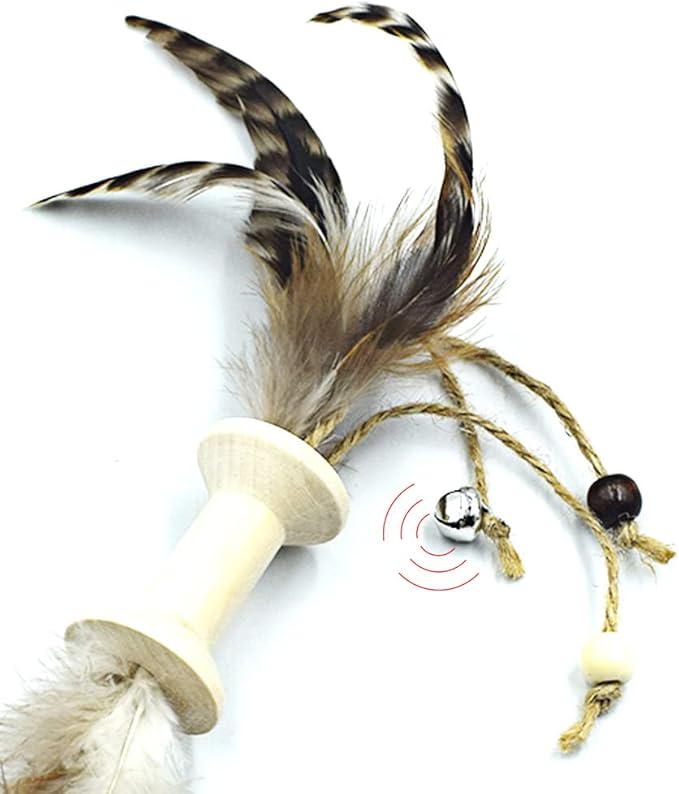 IUHKBH Cat Feather Toys, 2 PCS Wooden Roller Cat Teaser Toy Interactive Cat Toys for Chewing and Kicking