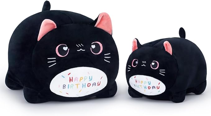 15.8'' Cat Plush Stuffed Animals Birthdays Gifts, Black Cat Plush Pillow Soft Kitty Plushie, Chubby Plush Toy Birthday Gifts for Kids Girlfriend