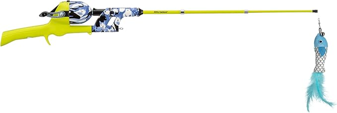 Cat Caster Fishing Pole Toy | Tangle Free, Retractable & Easy to Store. Includes Two Interchangeable Teaser Toys | The Ultimate Gift for Kitty Lovers, Cat Camo