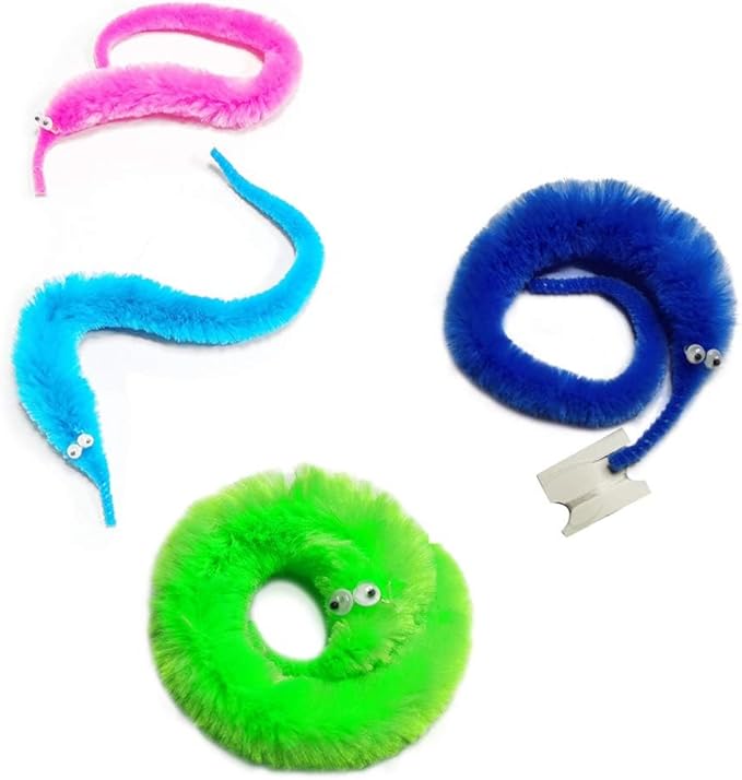 12PCS Fuzzy Worms, Fuzzy Worm Toys, String Worm Pets Fuzzy Worms On String Bulk Trick Toy Party Favors for Kid Cat (6 Colors)