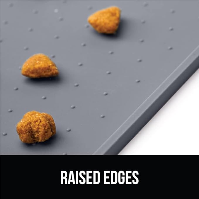 GORILLA GRIP 100% Waterproof Raised Edge BPA Free Silicone Pet Feeding Mat, Dog Cat Food Mats Contain Spills Protects Floors, Placemats for Cats and Dogs Water Bowl, Pets Accessories 28x18 Gray