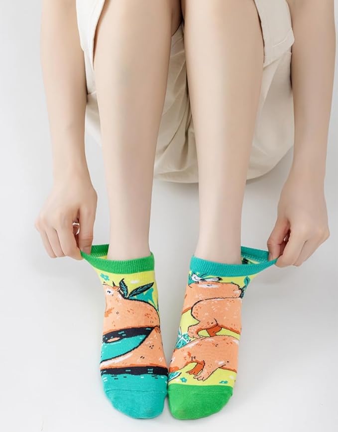 2 Pairs Funny Cartoon Animal Print Cotton Ankle Socks for Women Teens