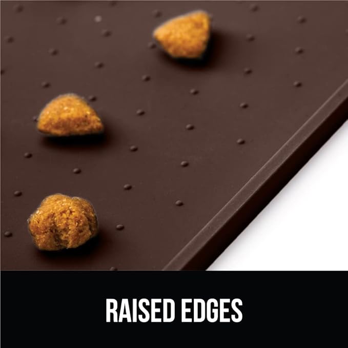 GORILLA GRIP 100% Waterproof Raised Edge BPA Free Silicone Pet Feeding Mat, Dog Cat Food Mats Contain Spills Protects Floors, Placemats for Cats and Dogs Water Bowl, Pets Accessories 18.5x11.5 Brown