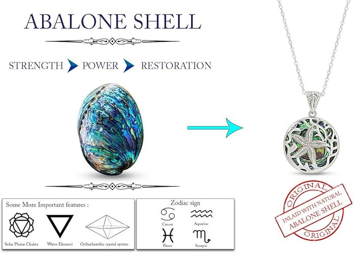 AFFY Abalone Shell Animal (Starfish, Dolphin, Seahorse, Frog, Dragonfly, Whale Tail, Turtle) 14K White Gold Over Sterling Silver Pendant Necklace Jewelry Gift For Her